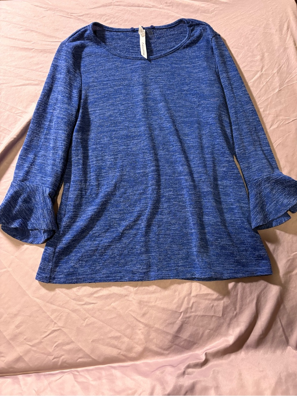 NY Collection Royal Blue Heathered Knit Bell-Sleeve Top